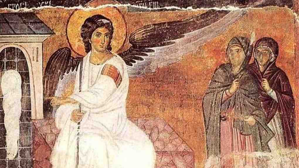 Mirhantuojat Enkeli Kristuksen hauta Ylösnousemus Fresko luostari Serbia 1200-luku