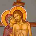 Kristus kuolleena ja Neitsyt Maria ikonissa Jerusalemissa ortodoksisen kirkon ovella 