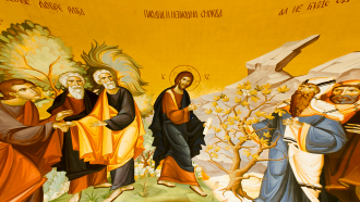 Jeesus kuivettaa viikunapuun seinämaalaus