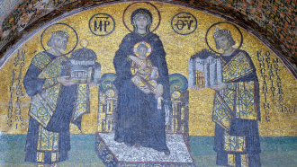 Konstantinus ja Konstantinopoli Justinianus ja Hagia Sofia Neitsyt Maria