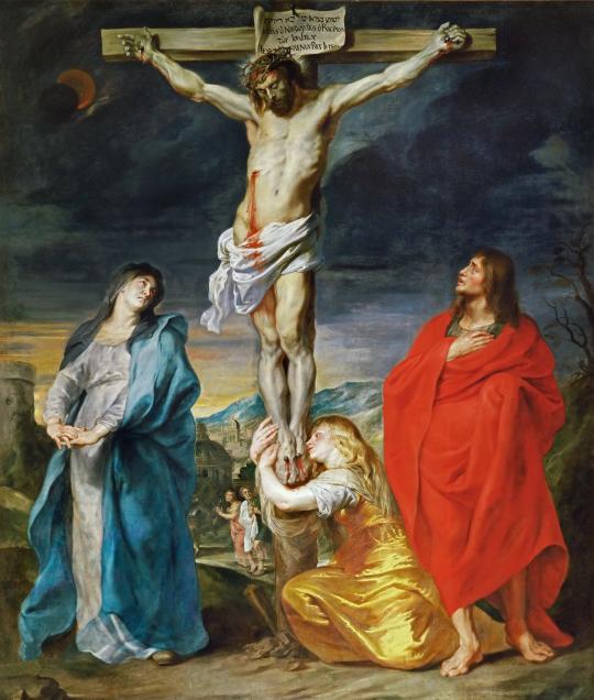 Magdalan Maria Jeesuksen ristin juurella maalaus