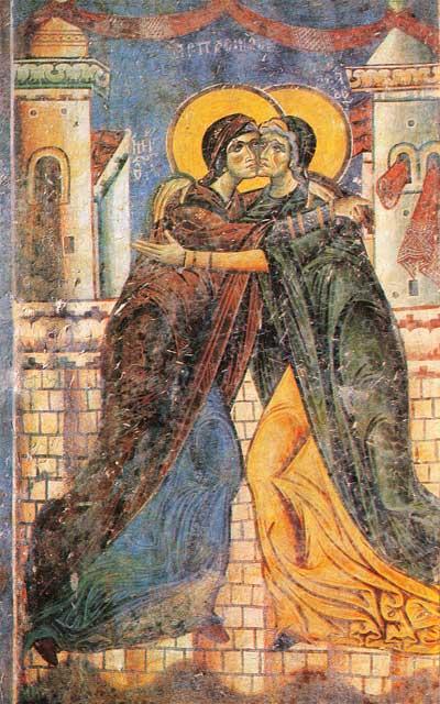 Neitsyt Marian ja vanhurskaan Elisabetin kohtaamisen ikoni vuodelta 1191