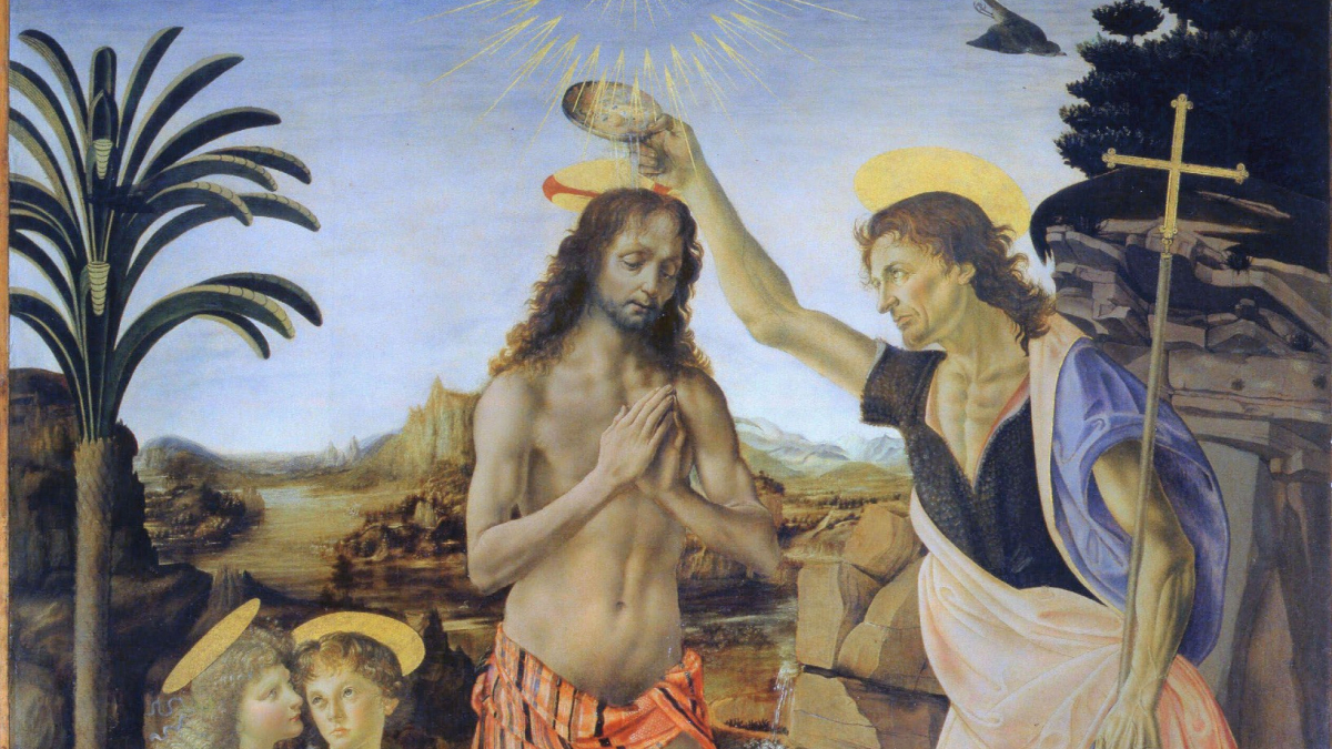 Kristuksen kaste ja Johannes Kastaja Leonardo Da Vincin maalauksessa