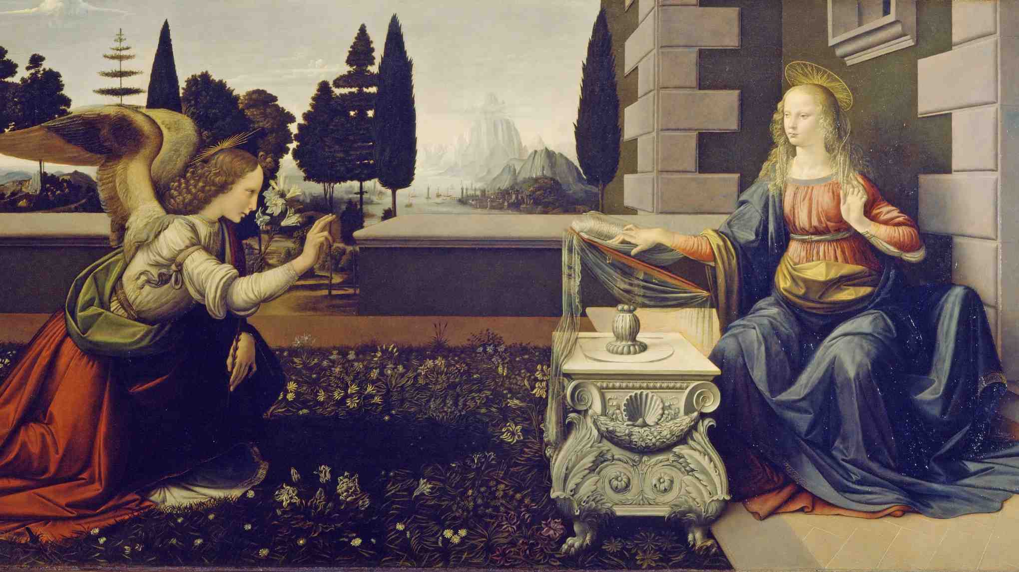 Neitsyt Marian ilmestys enkeli Gabriel Jumalanäiti maalauksessa