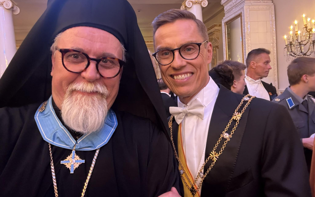 Arkkipiispa Elia ja presidentti Aleksander Stubb itsenäisyyspäivänä 2024