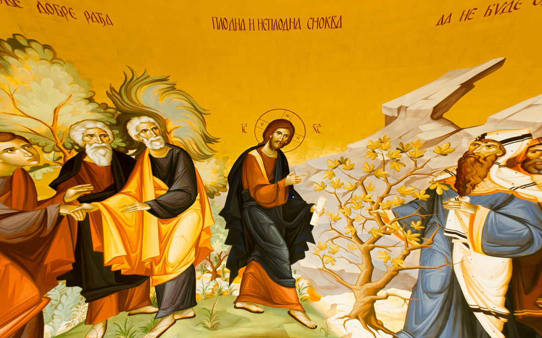 Jeesus kuivettaa viikunapuun seinämaalaus