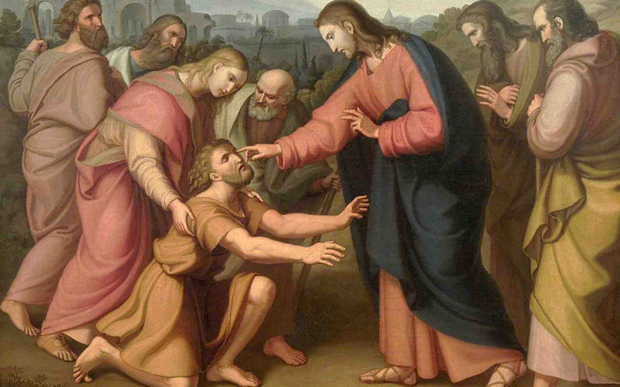 Jeesus parantaa sokeana syntyneen miehen Václav_Mánes´n maalaus 1800-luvulta