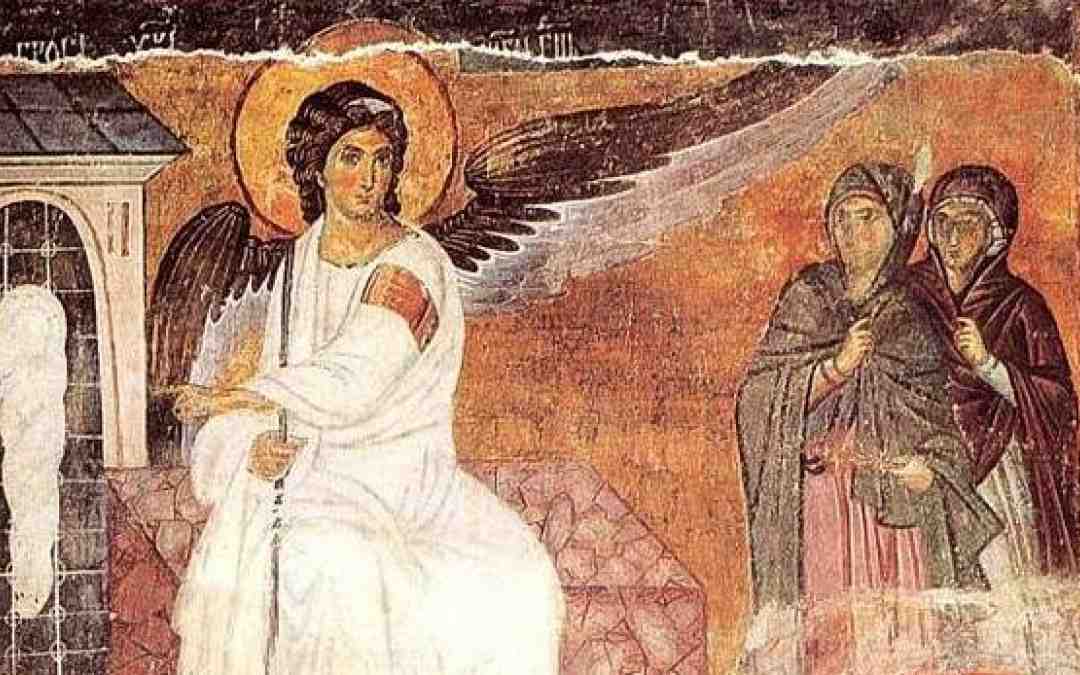 Mirhantuojat ja Enkeli Kristuksen haudalla ikoni