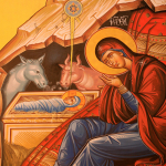 Jouluikoni seimi Jeesus-lapsi ja Maria