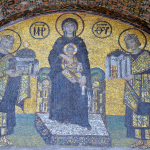 Konstantinus ja Konstantinopoli Justinianus ja Hagia Sofia Neitsyt Maria mosaiikissa