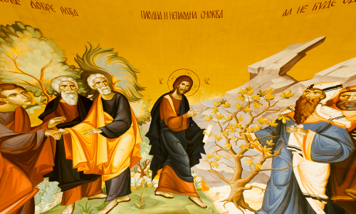 Jeesus kuivettaa viikunapuun seinämaalaus