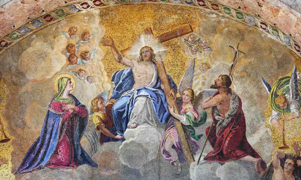 Kristuksen taivaaseenastuminen kuvattuna kattomosaiikkiin Pyhä Markuksen basilikassa Venetsiassa