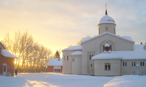 Valamon luostarin pääkirkko talvella